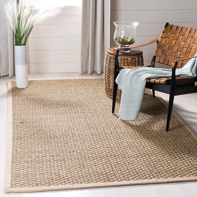 Safavieh Natural Fiber Collection NF114A Basketweave Natural and Beige Summer Seagrass Area Rug (8' x 10')