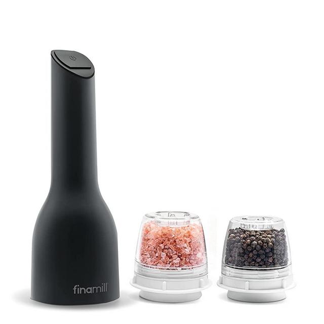 FinaMill – Award Winning Battery Operated Pepper Mill & Spice Grinder in One, Adjustable Coarseness, Ceramic Grinding Elements, One Touch Operation with LED Light, includes 2 Quick-Change FinaPods
