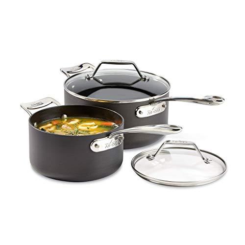All-Clad H9114S64 Essentials Nonstick Saucepan set, 2.5 Qt. and 4.5 Qt, Grey