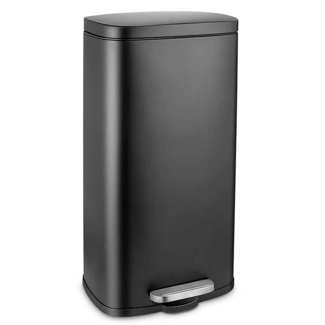 HEMBOR 8 Gallon(30L) Trash Can, Brushed Stainless Steel Rectangular Garbage Bin with Lid and Inner Buckets, Soft Step and Silent Open Close Dustbin, Suit for Home Bathroom, Kitchen and Office