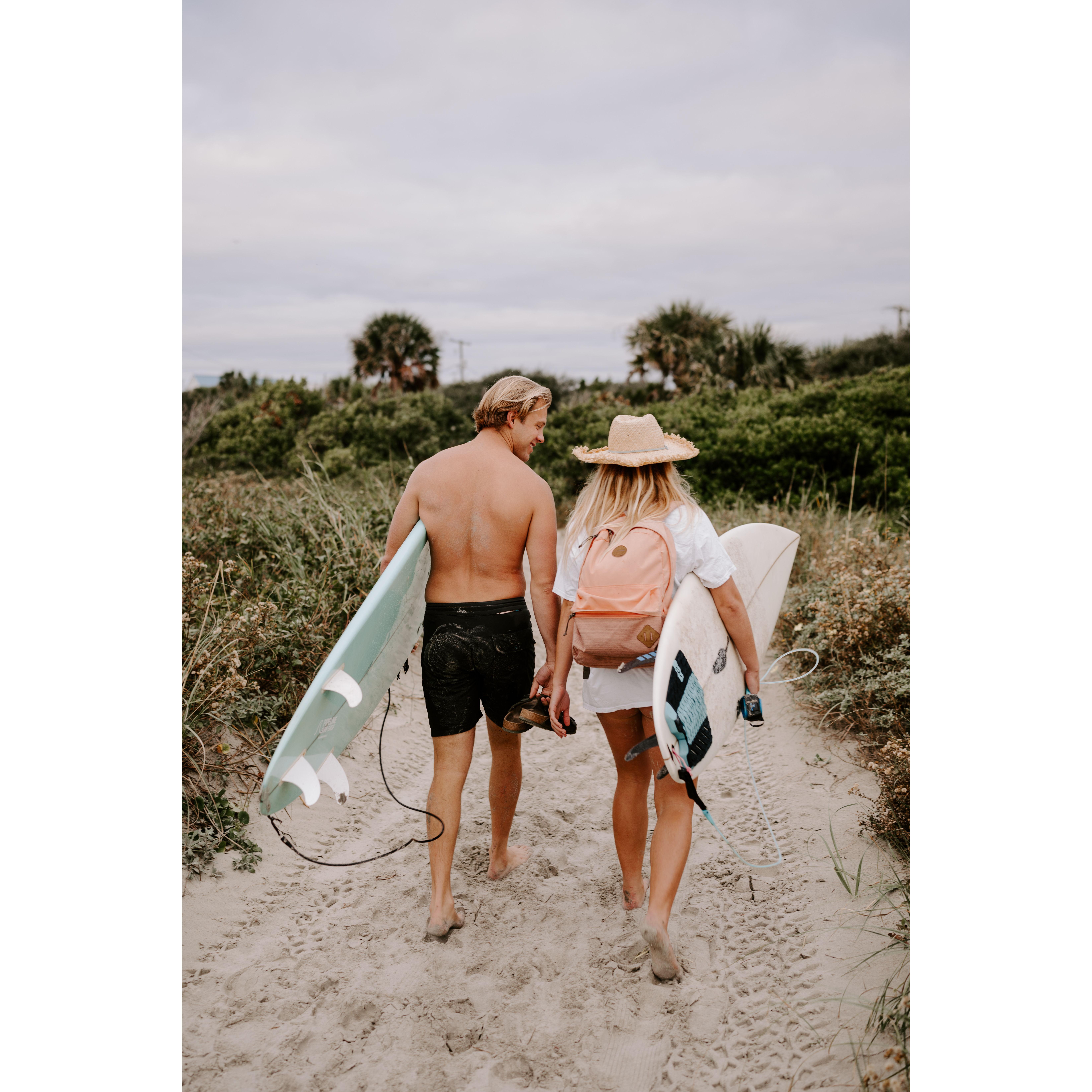 One of our first dates was going surfing together on Folly Beach