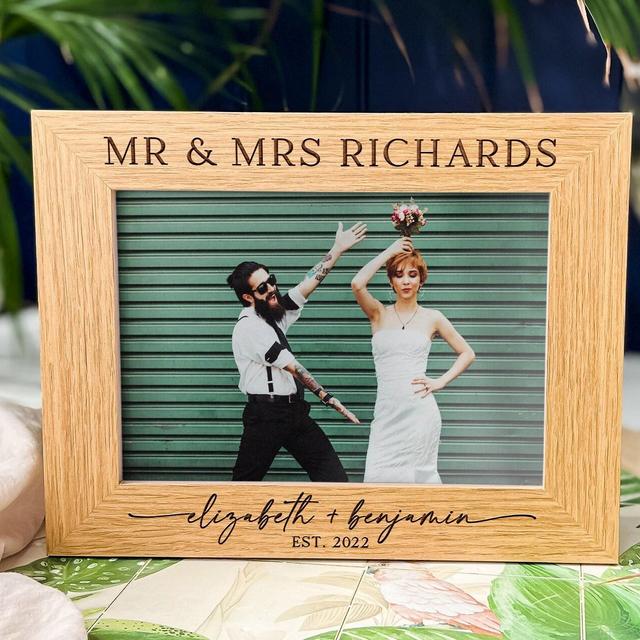 Wedding Day Gift For Couples, Personalised Wedding Photo Frame, Mr and Mrs Just Married Present, First Anniversary Gift For Husband Wife