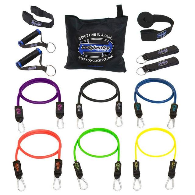 Bodylastics Resistance Bands Set with Patented Anti-Snap Elastics, Patented Clips, Upgraded Handles, Heavy Duty Door Anchor, Legs, Wrist Ankle Straps and Storage Bag (One Bag)