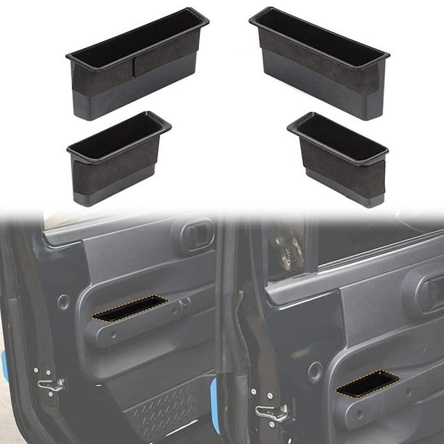 4PCS Car Side Door Grab Handle Storage Box Organizer Tray, Door Armrest Storage Box Phone Container Key Holder for 2007-2010 Jeep Wrangler JK JKU 2-door/4-door