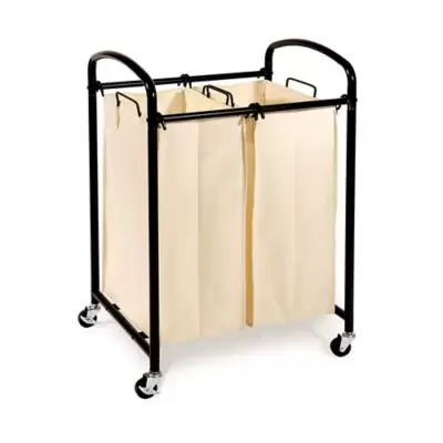 Seville Classics 2-Bag Laundry Sorter Hamper Cart in Chrome
