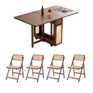 Collapsible Wood Dining Table Set - 54 Inches - Modern Style - Table & Chair(s) 5 Piece Set Dark Brown/Light Brown