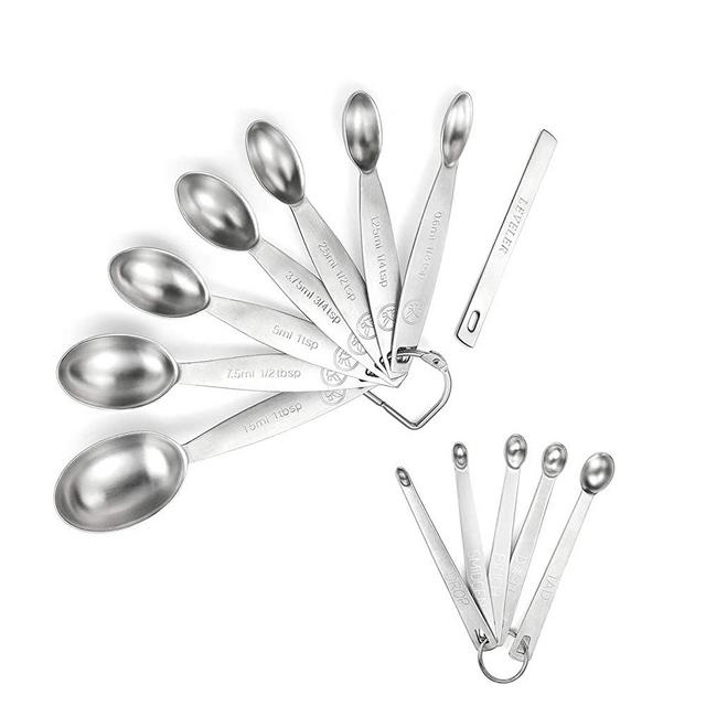 18/8 Stainless Steel Measuring Spoons Set of 13 Piece, Includes 7 Oval Measuring Spoons, 1 Leveler and 5 Mini Measuring Spoons, Fits in Spice Jar
