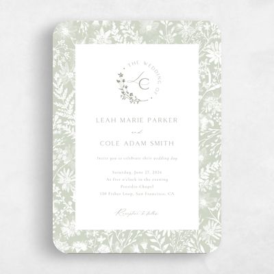 Green Rounded Wedding Invitation - Wildbloom Portrait