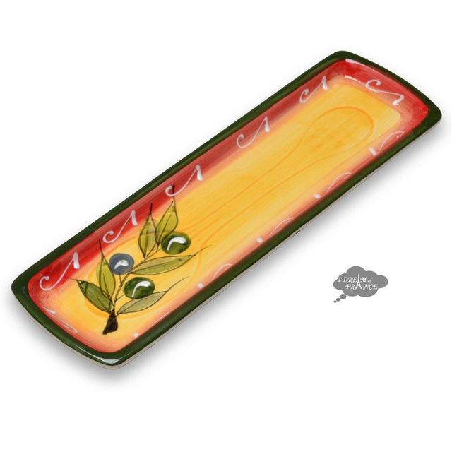 Ceramic Spoon Rest - Yellow Red Green Olives