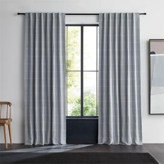 Linen Pinstripe Grid Blackout Window Curtain Panel