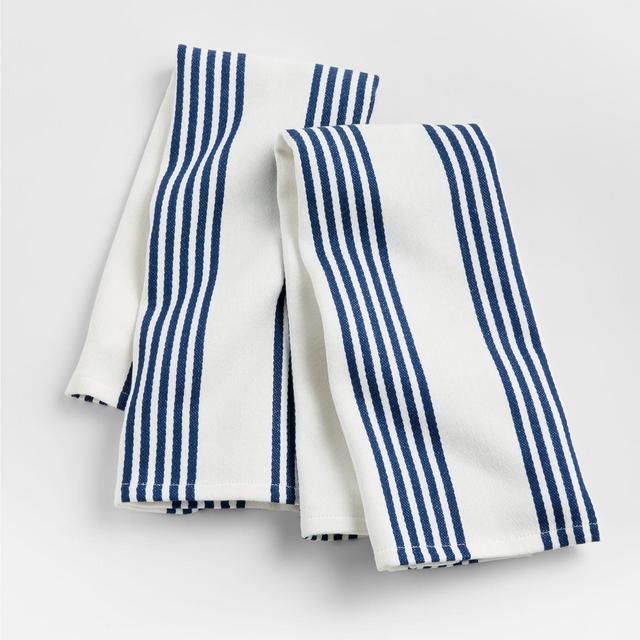 Cuisine Stripe Deep Sea Blue Dish Towels, Set of 2