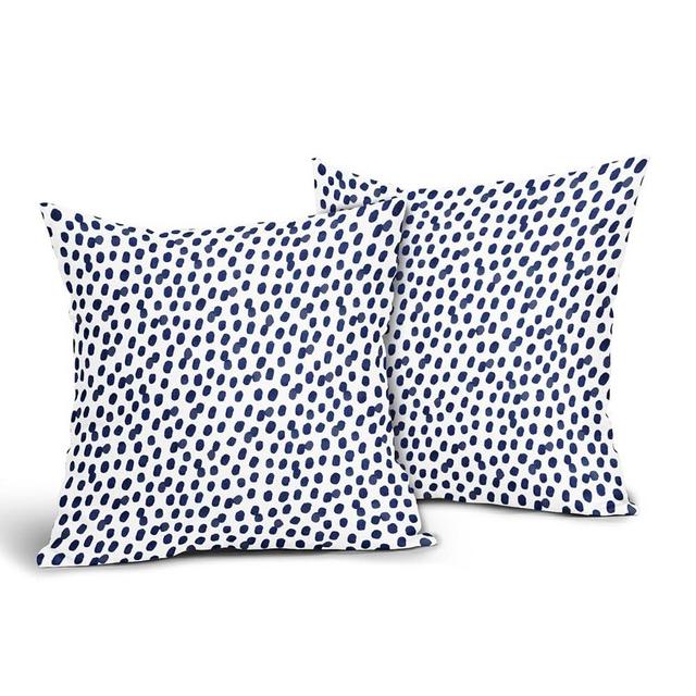 Sweetshow Navy Blue Pillow Covers 16x16 Inch Set of 2 Brushstroke Polka Dot Print Throw Pillowcase Cotton Linen Square Decorative Boho & White Cushion Cover for Sofa Bedroom Indoor Outdoor Party