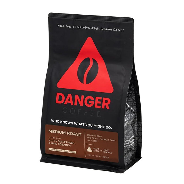 Danger Coffee by Dave Asprey, Remineralized, Mold Free & Lab Tested Ground Healthy Coffee, Medium Roast, 10.9 Ounce