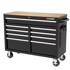 Tool Storage 46 in. W x 18 in. D 9-Drawer Mobile Workbench Cabinet in Gloss Black