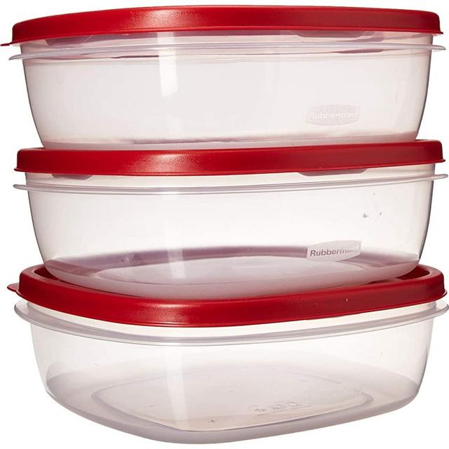 Rubbermaid 085275709247 7J71 Easy Find Lid Square 9-Cup Food Storage (Pack of 3 Containers), Red