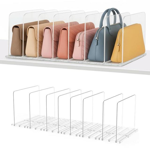 Adjustable Bag & Purse Organizer for Closet | Clear Shelf Dividers for Closet Organization, Vertical Handbag Separator for Sweater, Shirts & Clutches, Perfect for Bedroom, Living Room, Home