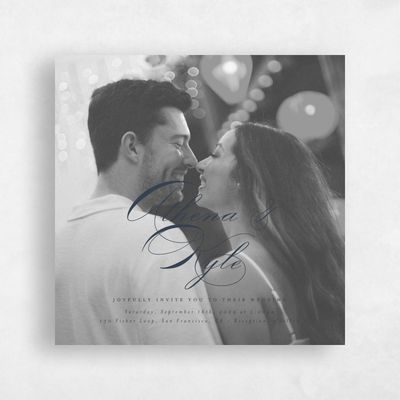 Grayed Navy, Blue Wedding Invitation - Perseus Square