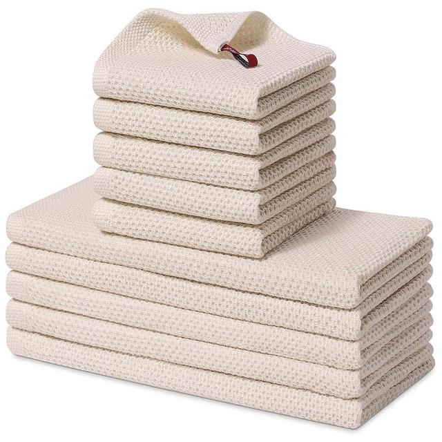 Homaxy 100% Cotton Kitchen Towels and Dishcloths Set, 12 x 12 Inches and 13 x 28 Inches, Set of 10 Bulk Kitchen Towels Set, Ultra Soft Absorbent Dish Towels for Washing Dishes, Beige