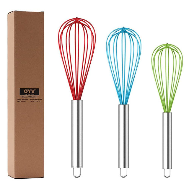 OYV Whisk, Whisks for Cooking (Upgraded) Silicone Mini Whisk 3 Pack Sturdy Colored Balloon Egg Beater for Blending Whisking Beating Stirring Cooking Baking (Red+Blue+Green)