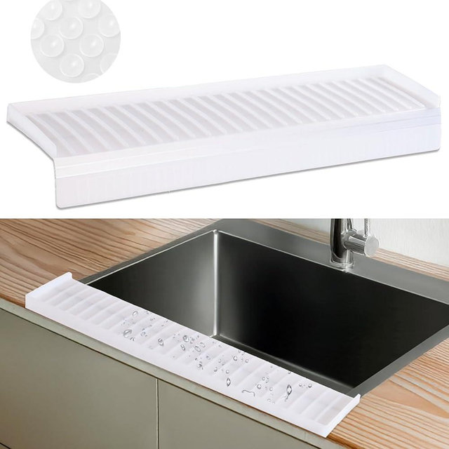 AyNirser Sink Edge Protector with Suction Cup 14“ 20” 30", Silicone Sink Splash Guard for Kitchen & Bathroom, Protect Countertop from Scratches, Stains, for Stainless Steel Granite Quartz-Clear