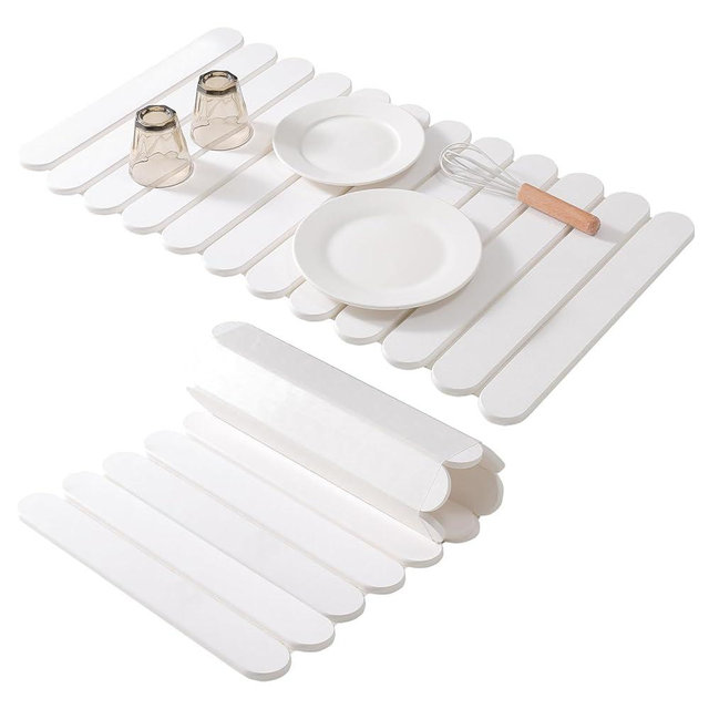 Extral Large Quick Dry Stone Drying Mat for Kitchen Counter,28"(L)x16"(W) Collapsible Eco-Friendly Absorbent Diatomaceous Earth Mat for Dishes Cups,Dish Drying Mats (White-Ellipse, 28x16 inch)