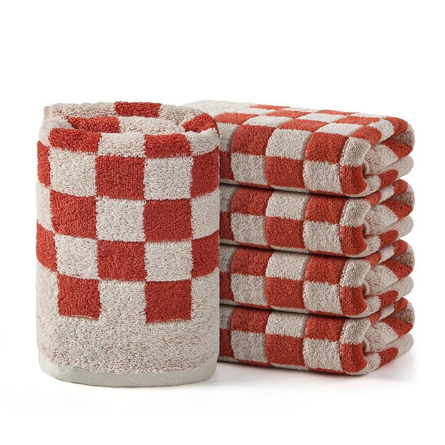 REDKISS 5 Pack Red Checkered Hand Towel Set - Decorative Hand Towels for Bathroom, 100% Cotton Towel Soft Absorbent, Retro Decorative Bathroom Towel for Kitchen, Gym, and Spa