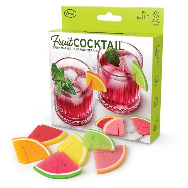 Genuine Fred FRUIT COCKTAIL Citrus Drink Markers, Set of 6 Silicone Drink IDs, Food-Safe, Easy to Clean, Reusable, Fits All Glassware, Perfect for Parties and Gifts
