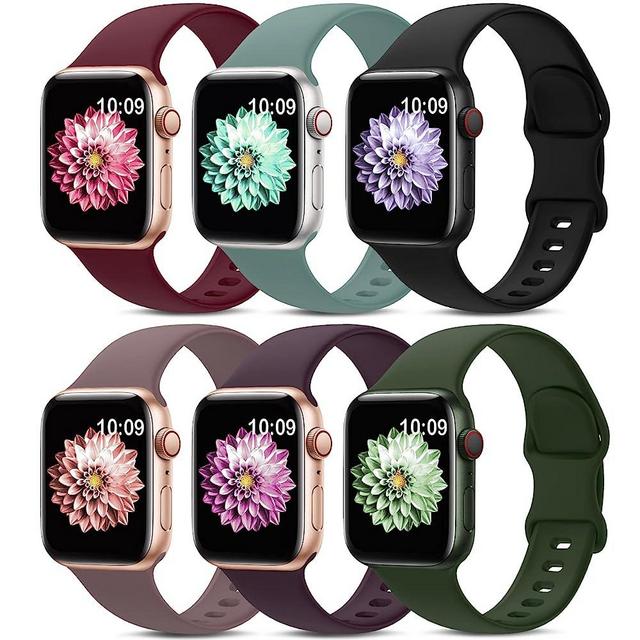6 Pack Sport Bands Compatible with Apple Watch Band 38mm 40mm 41mm 42mm 44mm 45mm 49mm,Soft Silicone Waterproof Strap Compatible with iWatch Apple Watch Series Ultra 8 7 6 5 4 3 2 1 SE Women Men
