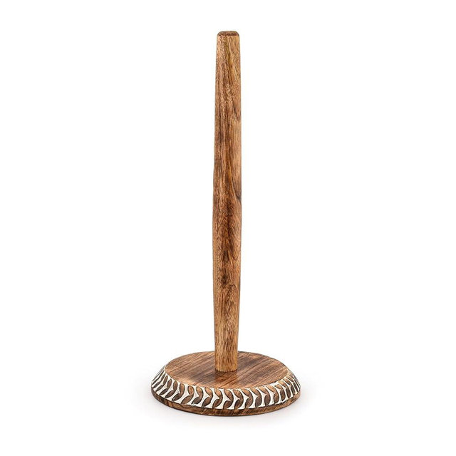 Kaizen Casa Paper Towel Holders Mango Wood Standing Rolls Holder for Kitchen, for Kitchen Counter, Dining Table, Bathroom (6" x 6"x 14")