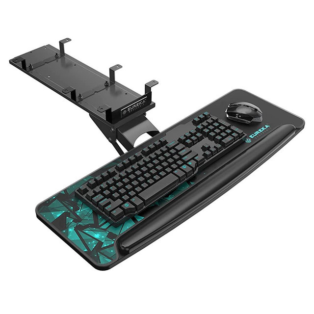 EUREKA ERGONOMIC Height Adjustable Mouse & Keyboard Tray Under Desk, 28 x 10 Inches Large Black Slide Out Swivel Tilt Computer Keyboard Drawer with Mouse Pad for Gaming Home Office Desk, Dual Mount