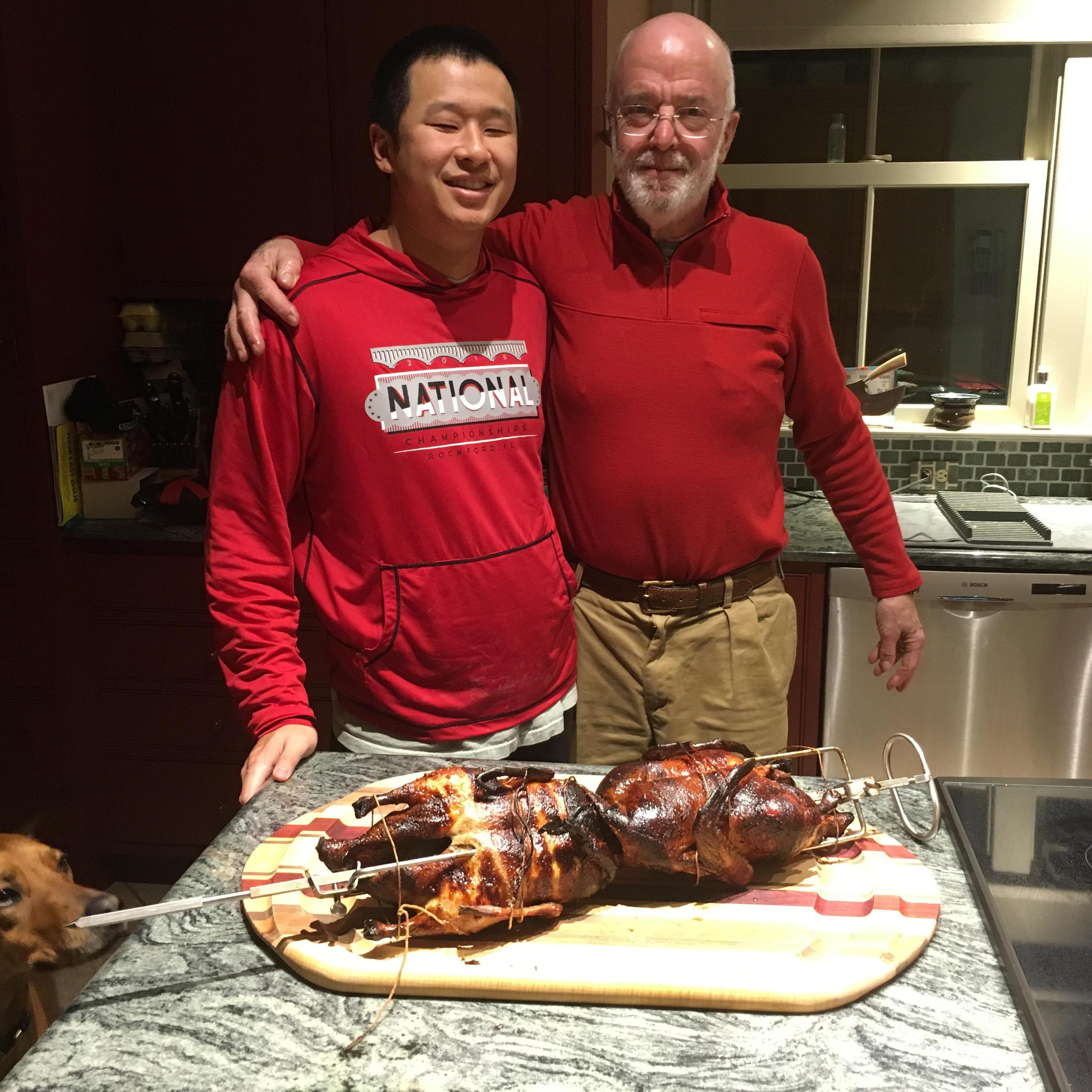 Chuck and Amelia's Dad, Lew, making Peking Duck for a family dinner.