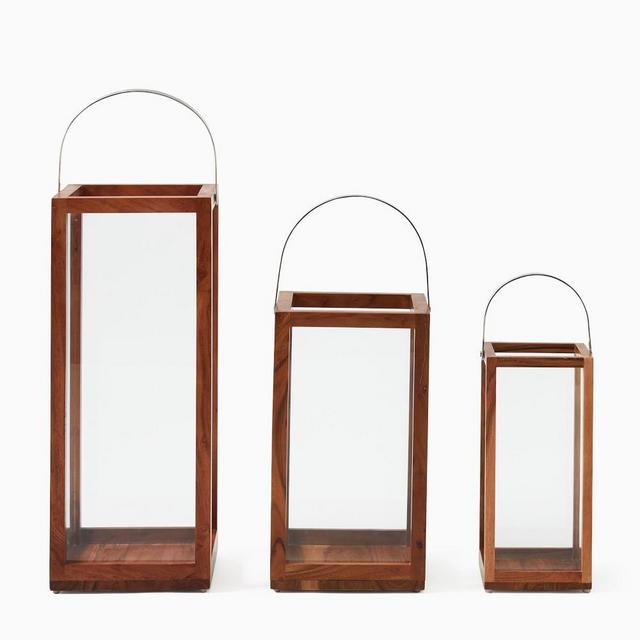 Simple Mango Wood Lantern, Set of 3