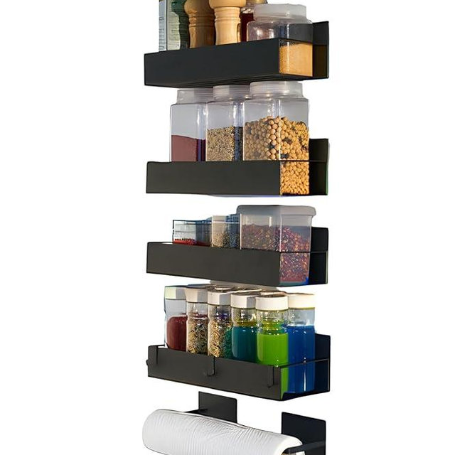 EUNOMOS Magnetic spice rack set for refrigerator, space saver with rack | Strong magnetic shelf for fridge, extra storage | Seasoning organizer for Kitchen