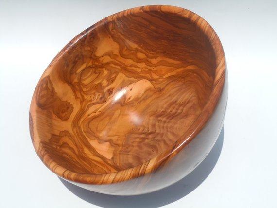 12.5" large rustic olive wood salad bowl