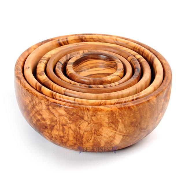BeldiNest Hand Carved 6 Piece Olive Wood Nesting Bowls Set