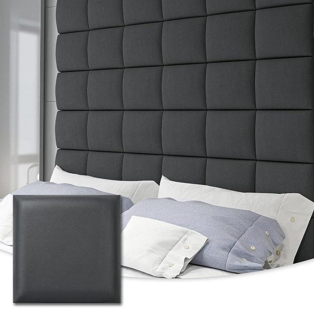 Art3d Adjustable Headboard for King, Twin, Full and Queen, Wall Mounted Upholstered Wall Panels, Reusable and Removable Padded Interchangeable Bed Panels in Black(12 Panels, 9.84" x 9.84")