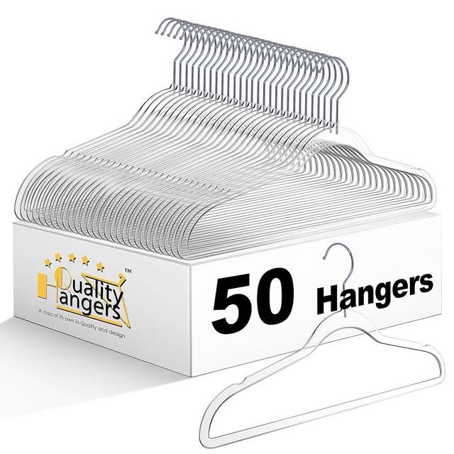 Quality Hangers Clear Plastic Hangers for Clothes | 50 Pack - 17.5 Inch | Heavy Duty Hangers Space Saving Crystal Clear Acrylic Hangers | 360 Degree Swivel Hook and Notches (Clear, 50)