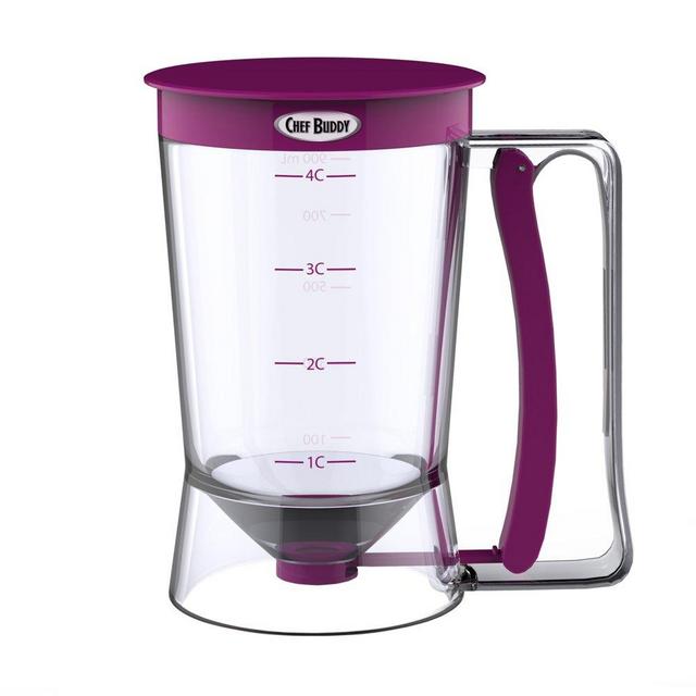 Pancake Batter Dispenser with Measuring Label- Perfect for Baking Cupcakes, Waffles, Cakes, and Muffins- No Drip Dispenser by Chef Buddy