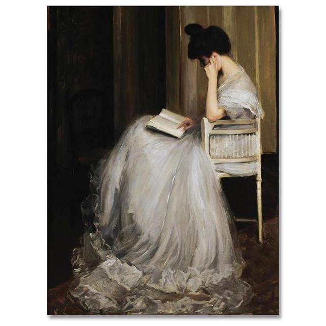 uoyien Vintage French Canvas Wall Art Famous Artwork Woman Reading Portrait Oil Painting Dark Academia Aesthetic Print 19th Century Antique Poster Retro Gallery Home Decor16x24in Unframed