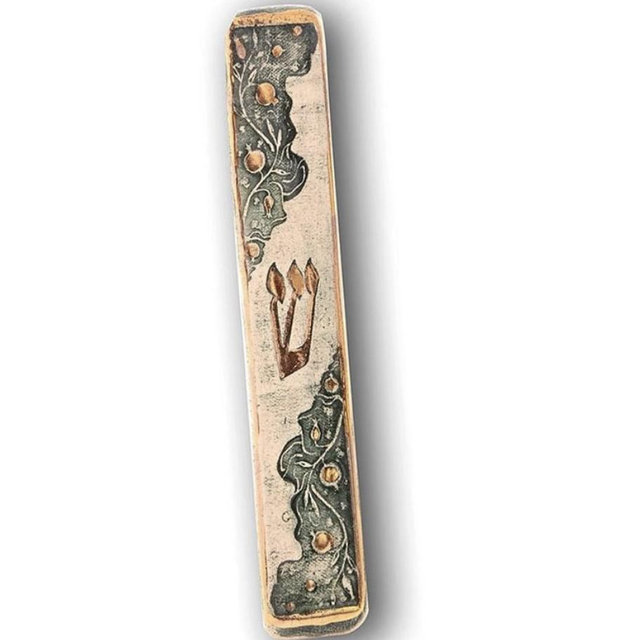 Art in Clay Handmade Pomegranate Ceramic Mezuzah with 24K Gold