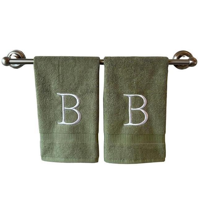 Sage Initial Hand Towel for Bathroom - Monogrammed Luxury Hotel Quality Decorative Embroidered Towel for Powder Room, Spa - GOTS Organic Certified - Set of 2 Letter B