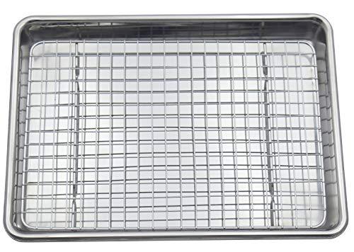 Checkered Chef Stainless Steel Quarter Sheet Pan and Rack Set - 9.5 x 13 inches - Heavy Duty Non Warping ¼ Baking Sheet Pan with Oven Safe Cooling/Baking Rack