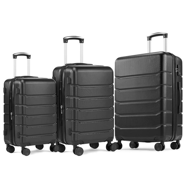 NEWBULIG Suitcases Spinner Wheels Lightweight Expandable Travel Hard Shell Luggage with TSA Lock, Black, 3-PCS Set (20/24/28 Inch)