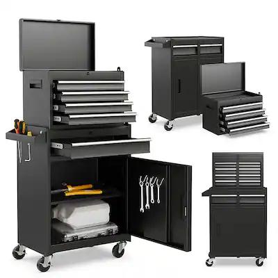 Costway - 5-Drawer Rolling Tool Chest Cabinet Metal Tool Storage Box Lockable with Wheels - Black