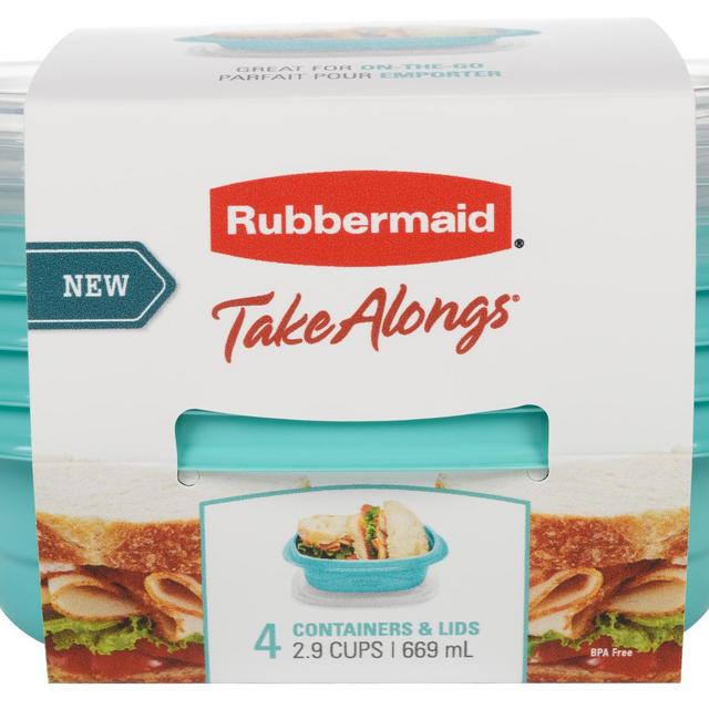Rubbermaid TakeAlongs On the Go Food Storage and Meal Prep Containers, 2.9 Cup Sandwich Containers, 4-Pack, Teal Splash