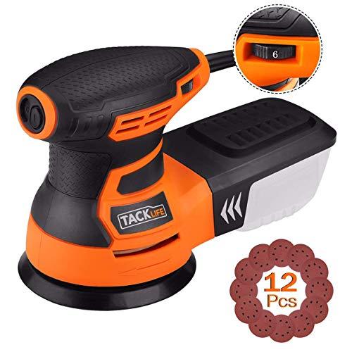 TACKLIFE Orbital Sander, 3.0A 5-Inch Random Orbit Sander with 12Pcs Sandpapers, 6 Variable Speed 13000RPM Electric Sander Machine, High Performance Dust Collection System, Ideal for DIY - PRS01A