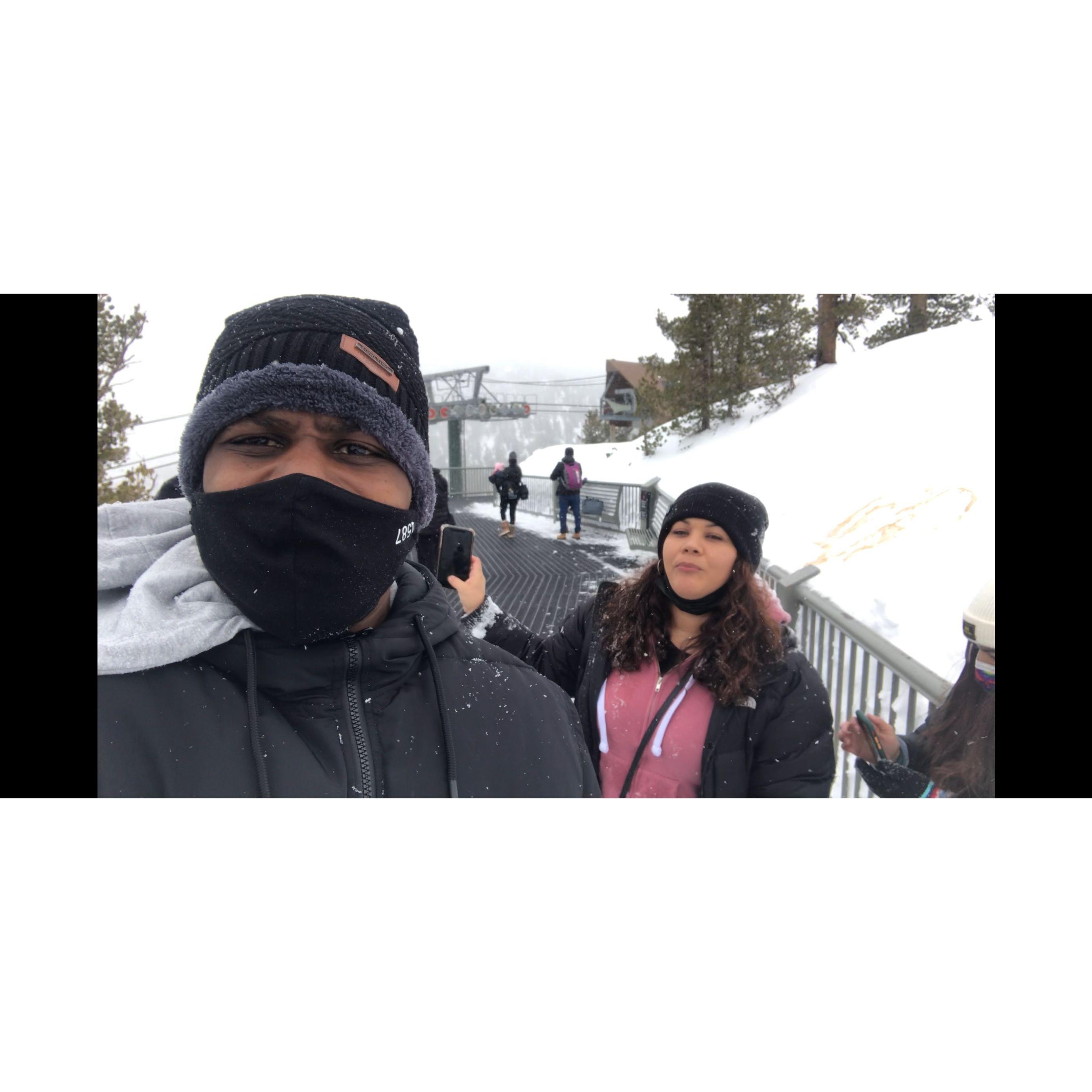 The top of Heavenly Ski Resort in Lake Tahoe. It's snowing