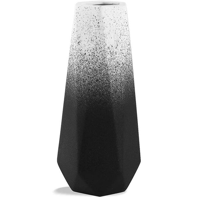 CERANEE Geometric Ceramic Flower Vase for Modern Home Decoration, Frosted Porcelain Floral Vase, Black Gradient, 7.8in
