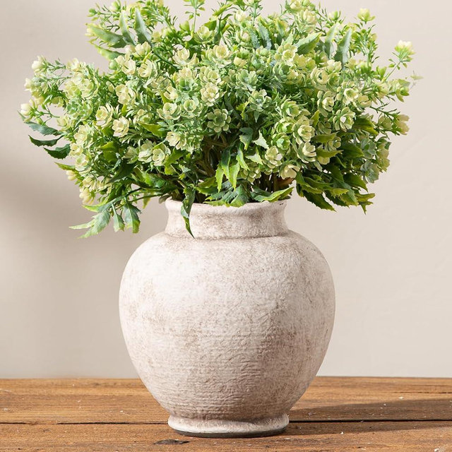 Ceramic Rustic Vase, 6 Inch Small Flower Farmhouse Vase Decorative Vase Short Pottery Vases for Home Decor Table Living Room Entryway Mantel Bookshelf Bedroom Bathroom Kitchen - Rustic White
