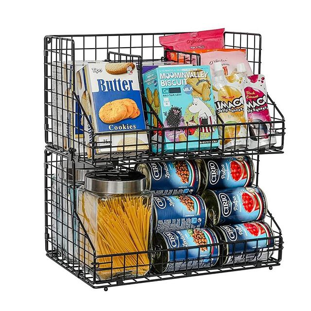 X-cosrack Stackable Wire Baskets for Pantry Storage and Organization,Food Packet Organizer with Removable Dividers,Multifunctional Pantry Baskets for Snack Spice Canned Food